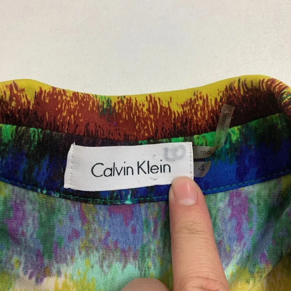 Calvin Klein Tie Dye Wrap Womens 4 Cap Sleeve Plunge V Neck Collar Waist Tie